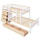 Twin over Twin Loft Bunk Bed with Drawers and Ladder, Natural Twin over Twin Loft Bunk Bed with Drawers and Ladder, Natural