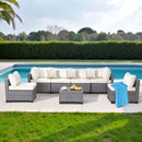 All-Weather 7-Piece Gray PE Wicker Patio Conversation Set with Beige Cushions and coffee table All-Weather 7-Piece Gray PE Wicker Patio Conversation Set with Beige Cushions and coffee table