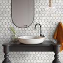 Palia White Dolomite Mosaic Tile 2" Hexagon on 12" x 12" Mesh - Polished Palia White Dolomite Mosaic Tile 2" Hexagon on 12" x 12" Mesh - Polished