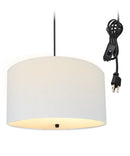 16"W 2 Light Swag Plug-In Pendant  White Linen Drum with Diffuser Black Cord 16"W 2 Light Swag Plug-In Pendant  White Linen Drum with Diffuser Black Cord