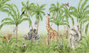 Safari Animals Wall Mural - Giraffe, Zebras, Elephant and Tiger Safari Animals Wall Mural - Giraffe, Zebras, Elephant and Tiger