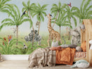 Safari Animals Wall Mural - Giraffe, Zebras, Elephant and Tiger Safari Animals Wall Mural - Giraffe, Zebras, Elephant and Tiger