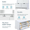 All in One Hall Tree with 3 Top Shelves and 2 Flip Shoe Storage Drawers, Wood Hallway Organizer with Storage Bench and Metal Hanging Hooks, White All in One Hall Tree with 3 Top Shelves and 2 Flip Shoe Storage Drawers, Wood Hallway Organizer with Storage Bench and Metal Hanging Hooks, White