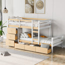 Twin over Twin Loft Bunk Bed with Drawers and Ladder, Natural Twin over Twin Loft Bunk Bed with Drawers and Ladder, Natural