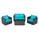4PCS Outdoor Rattan Wicker Patio Furniture Set With Turquoise Cushions (97145368) 4PCS Outdoor Rattan Wicker Patio Furniture Set With Turquoise Cushions (97145368)