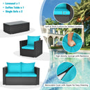 4PCS Outdoor Rattan Wicker Patio Furniture Set With Turquoise Cushions (97145368) 4PCS Outdoor Rattan Wicker Patio Furniture Set With Turquoise Cushions (97145368)