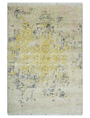 4x6 Fine Hand Knotted Gold, Gray and Ivory Modern Abstract Wool and SIlk Area Rug | AGR17 4x6 Fine Hand Knotted Gold, Gray and Ivory Modern Abstract Wool and SIlk Area Rug | AGR17