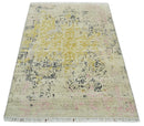 4x6 Fine Hand Knotted Gold, Gray and Ivory Modern Abstract Wool and SIlk Area Rug | AGR17 4x6 Fine Hand Knotted Gold, Gray and Ivory Modern Abstract Wool and SIlk Area Rug | AGR17