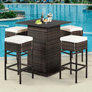 5 PCS Patio Rattan Bar Table Stool Set With Hidden Storage Shelf & Cushions (SAK14645) 5 PCS Patio Rattan Bar Table Stool Set With Hidden Storage Shelf & Cushions (SAK14645)