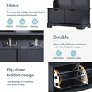 All in One Hall Tree with 3 Top Shelves and 2 Flip Shoe Storage Drawers, Wood Hallway Organizer with Storage Bench and Metal Hanging Hooks, Black All in One Hall Tree with 3 Top Shelves and 2 Flip Shoe Storage Drawers, Wood Hallway Organizer with Storage Bench and Metal Hanging Hooks, Black