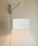 16"W 2 Light MAST Plug-In Wall Mount Pendant  White Linen Drum with Diffuser White Cord/Arm 16"W 2 Light MAST Plug-In Wall Mount Pendant  White Linen Drum with Diffuser White Cord/Arm