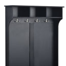 All in One Hall Tree with 3 Top Shelves and 2 Flip Shoe Storage Drawers, Wood Hallway Organizer with Storage Bench and Metal Hanging Hooks, Black All in One Hall Tree with 3 Top Shelves and 2 Flip Shoe Storage Drawers, Wood Hallway Organizer with Storage Bench and Metal Hanging Hooks, Black