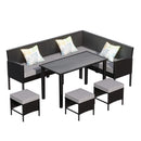 7-Piece Modern Outdoor Patio Furniture Set With Waterproof Cushions & Glass Table (SAK55673) 7-Piece Modern Outdoor Patio Furniture Set With Waterproof Cushions & Glass Table (SAK55673)