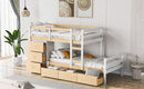 Twin over Twin Loft Bunk Bed with Drawers and Ladder, Natural Twin over Twin Loft Bunk Bed with Drawers and Ladder, Natural