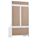 All in One Hall Tree with 3 Top Shelves and 2 Flip Shoe Storage Drawers, Wood Hallway Organizer with Storage Bench and Metal Hanging Hooks, White All in One Hall Tree with 3 Top Shelves and 2 Flip Shoe Storage Drawers, Wood Hallway Organizer with Storage Bench and Metal Hanging Hooks, White