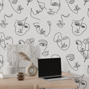 Minimalist Line Art Wallpaper - Abstract Faces Design Minimalist Line Art Wallpaper - Abstract Faces Design