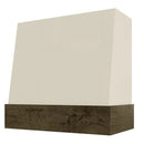 Antique White Wood Range Hood With Angled Front and Walnut Band - 30", 36", 42", 48", 54" and 60" Widths Available Antique White Wood Range Hood With Angled Front and Walnut Band - 30", 36", 42", 48", 54" and 60" Widths Available