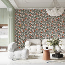 Art Nouveau Wallpaper - Retro  Botanical Design with Orange Blooms Art Nouveau Wallpaper - Retro  Botanical Design with Orange Blooms