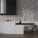 Art Nouveau Wallpaper - Retro  Botanical Design with Orange Blooms Art Nouveau Wallpaper - Retro  Botanical Design with Orange Blooms