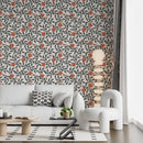 Art Nouveau Wallpaper - Retro  Botanical Design with Orange Blooms Art Nouveau Wallpaper - Retro  Botanical Design with Orange Blooms