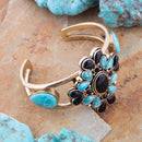 Barcelona Blue Turquoise Black Onyx Golden Cuff Bracelet Barcelona Blue Turquoise Black Onyx Golden Cuff Bracelet