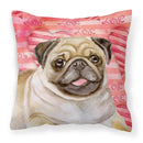 Fawn Pug Love Fabric Decorative Pillow BB9805PW1818 Fawn Pug Love Fabric Decorative Pillow BB9805PW1818