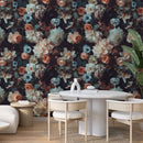 Moody Floral Wallpaper with Dark and Elegant Roses, Dahlias, and Anemones Moody Floral Wallpaper with Dark and Elegant Roses, Dahlias, and Anemones