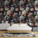 Moody Floral Wallpaper with Dark and Elegant Roses, Dahlias, and Anemones Moody Floral Wallpaper with Dark and Elegant Roses, Dahlias, and Anemones