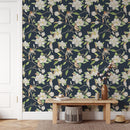 Blooming Magnolia Flowers Wallpaper on Blue Background Blooming Magnolia Flowers Wallpaper on Blue Background