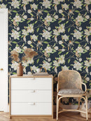 Blooming Magnolia Flowers Wallpaper on Blue Background Blooming Magnolia Flowers Wallpaper on Blue Background