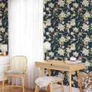 Blooming Magnolia Flowers Wallpaper on Blue Background Blooming Magnolia Flowers Wallpaper on Blue Background