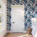 Navy Blue Flowers and Leaves Wallpaper Navy Blue Flowers and Leaves Wallpaper