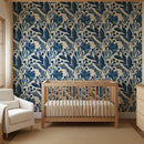 Navy Blue Flowers and Leaves Wallpaper Navy Blue Flowers and Leaves Wallpaper