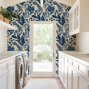 Navy Blue Flowers and Leaves Wallpaper Navy Blue Flowers and Leaves Wallpaper