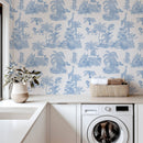 Blue Safari Toile Wallpaper - Jungle Animals in Classic Style Blue Safari Toile Wallpaper - Jungle Animals in Classic Style