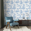 Blue Safari Toile Wallpaper - Jungle Animals in Classic Style Blue Safari Toile Wallpaper - Jungle Animals in Classic Style