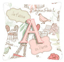 Letter A Love in Paris Pink Canvas Fabric Decorative Pillow Letter A Love in Paris Pink Canvas Fabric Decorative Pillow