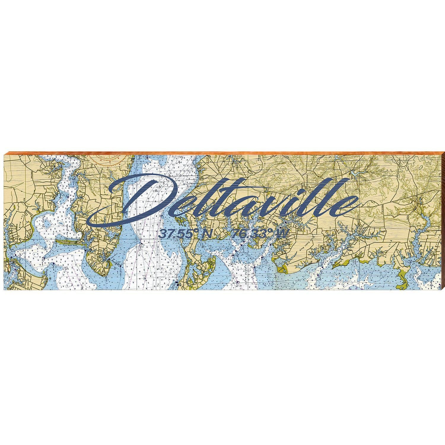 Deltaville NOAA Chart Map | Wall Art Print on Real Wood