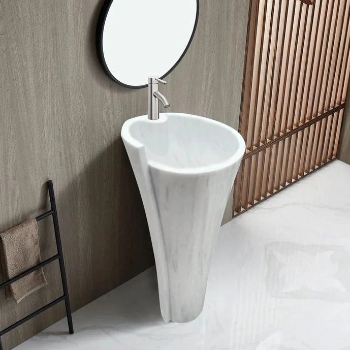 Carrara White Marble Stand-alone Designer Pedestal Bathroom Sink (W)16