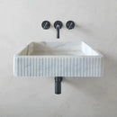 Carrara White Marble Wall-mount Bathroom Sink Ribbed Textured (W)16" (W)24" (H)6" Carrara White Marble Wall-mount Bathroom Sink Ribbed Textured (W)16" (W)24" (H)6"
