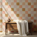 Artisan Checkered Wallpaper - Warm Terracotta and Mustard Tones Artisan Checkered Wallpaper - Warm Terracotta and Mustard Tones