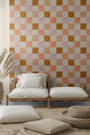 Artisan Checkered Wallpaper - Warm Terracotta and Mustard Tones Artisan Checkered Wallpaper - Warm Terracotta and Mustard Tones