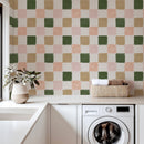Warm Green and Pink Checker Wallpaper - Earthy & Pastel Tones Warm Green and Pink Checker Wallpaper - Earthy & Pastel Tones