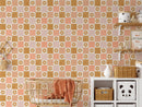 Retro Flower Checkered Wallpaper - Playful 60s Design in Warm Tones Retro Flower Checkered Wallpaper - Playful 60s Design in Warm Tones