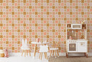 Retro Flower Checkered Wallpaper - Playful 60s Design in Warm Tones Retro Flower Checkered Wallpaper - Playful 60s Design in Warm Tones
