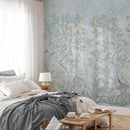 Blue Chinoiserie Wallpaper with Hand Painted Birds & Blossoms - Wall Mural Blue Chinoiserie Wallpaper with Hand Painted Birds & Blossoms - Wall Mural