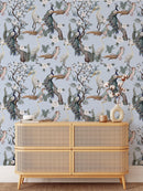 Chinoiserie Peacock Pattern on Blue Background Wallpaper Chinoiserie Peacock Pattern on Blue Background Wallpaper