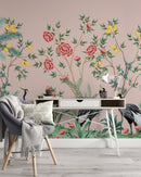Pink Japanese Chinoiserie Removable Wallpaper Mural Pink Japanese Chinoiserie Removable Wallpaper Mural