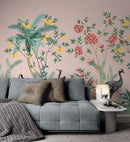 Pink Japanese Chinoiserie Removable Wallpaper Mural Pink Japanese Chinoiserie Removable Wallpaper Mural