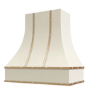 Antique White Range Hood With Curved Front, Brass Strapping and Buttons - 30", 36", 42", 48", 54" and 60" Widths Available Antique White Range Hood With Curved Front, Brass Strapping and Buttons - 30", 36", 42", 48", 54" and 60" Widths Available